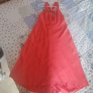 J crew silk dress  Polyester lining true coral color Size 8 zipper back Excellen